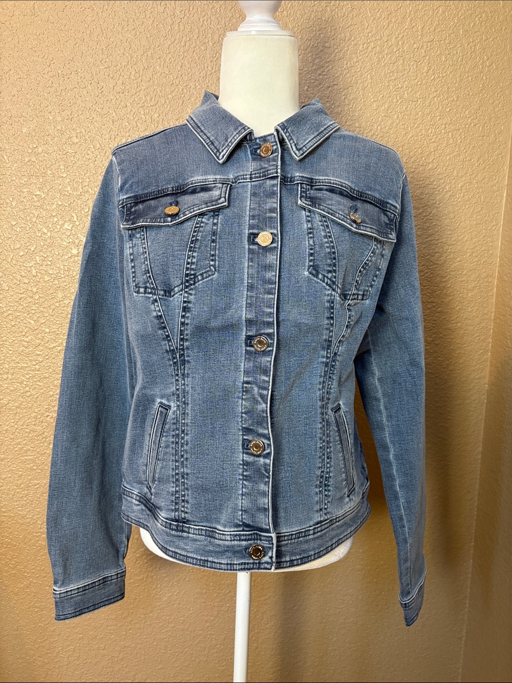 White House Black Market Blue Denim Button-Up Jacket